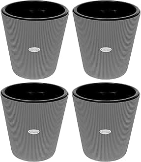 GREENON® Self Watering Plant Pot 10 Inch Pack of 4 (8 Pots) | Grey Outer and Black Inner Planter | UnFadable Flower Pot | Virgin Plastic Gamla | Suitable for Indoor and Balcony