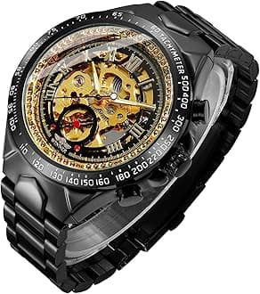 Men's Watch, Mechanical Stainless Steel Skeleton Steampunk Design Automatic Self-Winding Roman Numeral Wrist Watch