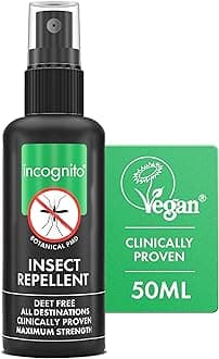 Incognito Insect Repellent Spray, 50ml - Natural DEET Free, Shields from Wide Range of Biting Insects. Clinically Proven Protection from Ticks & Dengue Carrying Mosquitoes, Organic Mosquito Repellent