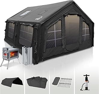 Coody | Rbm Outdoors Koala/Hub/Octopus Inflatable Tents for Camping with Stove Jack, 2/8/10 Person Luxury Canvas Blow Up Tent, 2 Room, Easy Setup Casa de Campaña, Large Inflatable House with Pump