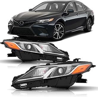 Headlights Assembly Compatible with 2018 2019 2020 2021 2022 2023 2024 Toyota Camry L LE SE Headlamps Driver and Passenger Side, Chrome Housing Amber