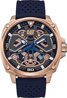 Caterpillar CAT 'Tokyo' Men Watch, 44mm case, Black/Rose Gold face, Stainless Steel case, Silicone Strap, Black/Blue/Rose Gold dial (AJ.191.21.126)