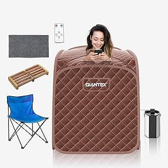Giantex Portable Sauna, Sauna Box 3L Steam Box Remote Control, 9 Adjustable Temperature & Timer, Foot Roller, Mat & Foldable Chair, Steam Sauna for Single Person, Personal Sauna Tent for Home, Coffee