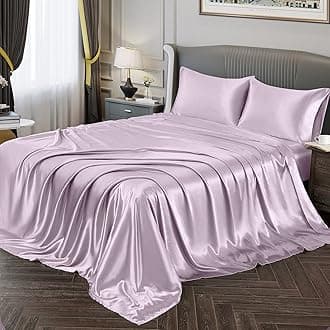 Vonty Satin Sheets King Size Silky Soft Satin Bed Sheets Luxury Lavender Sheet Set, 1 Deep Pocket Fitted Sheet + 1 Flat Sheet + 2 Pillowcases