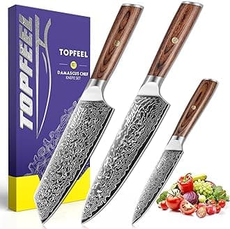 Damascus Kitchen Knife Set 3 PCS, Ultra Sharp Chef Knife Set With Japan VG-10 Steel Core, Professional High Carbon Steel Japanese Knife Sets for Cooking With Ergonomic Wooden Handle & GIFT BOX