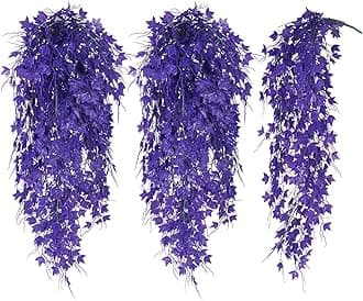 Fake Hanging Plants Fake Ivy Vine Artificial Ivy Leaves Artificial Hanging Plant Faux Plant Hanging Artificial Plants Outdoor Vines Decor for Home Room Yard Wall Garden Decoration(Pure Purple)