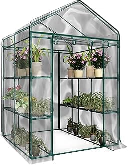 Greenhouse - Walk in Greenhouse with 8 Sturdy Shelves and PVC Cover for Indoor or Outdoor Use - 56 x 56 x 76-Inch Green House by Pure Garden