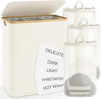 Hampers for Laundry Basket with Lid, 160L Extra Large Laundry Hamper 3 Section Dirty Clothes Hampers for Laundry Divided Laundry Basket Organizer for Bedroom,Laundry Room, Dirty Clothing Hamper, Beige