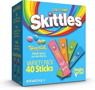 Skittles Singles To Go Tropical Flavour Powdered Drink Blend Contains 4 Flavours Strawberry Starfruit Mango Tango Kiwi Lime Pineapple Passion Fruit Pack of 40