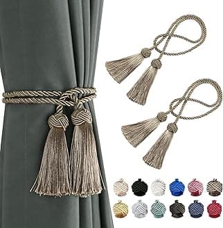 2 Pack Curtain Handmade Tiebacks Decorative Curtain Holdbacks with Tassel (Flaxen, 2 Pack)