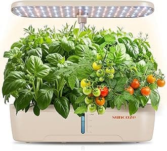 Hydroponics Growing System Kit 12 Pods, Indoor herb Garden with 20W LED Grow Light, Visible Water Tank with Pump, 2.2"-12.4" Adjustable Height Indoor Gardening System, Gardening Gifts, Beige