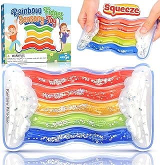 LESONG Rainbow Sensory Toys for Kids - Fidget Toys Sensory Tube for Toddlers 3 5 7, Sensory Squeeze Toys for Special Need Autistic Children with ADHD, Autism, Anxiety - Road Trip, Classroom Must Haves