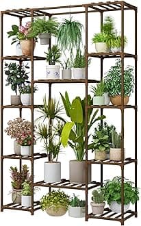 Bamworld 62.2'' Tall Plant Stand Indoor Large Plant Shelf for Multiple Plants Wood Flower Stand Outdoor Hanging Plant Rack for Living Room Garden Balcony Home Decor