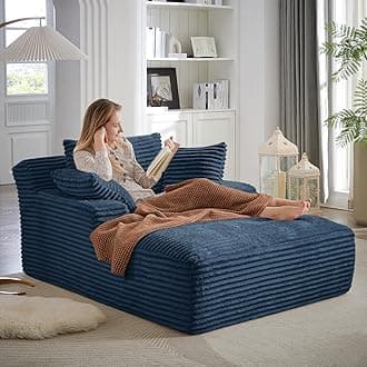 Oversized Chaise Lounge Chair Indoor,50" W Upholstered Corduroy Sofa with 3 Pillows,Comfy Fluffy Cloud Couch,Modern Deep Seat Sofa,Single Sleeper Sofa Chair for Livingroom,Bedroom,No Assembly(Blue)
