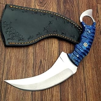 Warivo Karambit Knife - Fixed Blade with Sheath - Claw Knife wood Handle Sharp Blade - Camping Knives - Karambits for Men and Women - Best for Hiking Survival Hunting Fishing