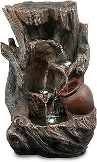 GEEZY Garden Water Feature – Tree Log Fountain with LED Lights – Mains Powered, Self-Contained, Indoor & Outdoor – Easy Setup, Relaxing & Cascading – Great for Garden, Home, Patio & Balcony Décor