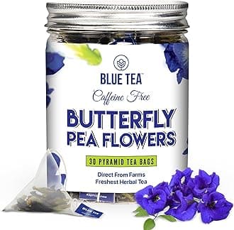 BLUE TEA - Butterfly Pea Flower Tea - 30 Count - Plant Based Tea Bag | ANTIOXIDANT RICH | Flower Based - Herbal Tea - Caffeine Free - Detox Tea - Non-Bitter | Reusable Pet Jar Pack