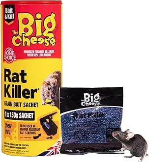 The Big Cheese Rat & Mouse Killer Grain Bait Sachet - 25g x 6 Kills Mice Pre-Measured Chew Through Sachet Difenacoum, Blue