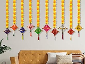 - JH Gallery Handmade Artificial Marigold Fluffy Flowers with Colorful Woolen Kite Hanging, Perfect for Festive Decor (42 Inches Height Approx.) (Pack of 10)