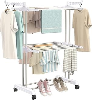 Premium Heavy Duty Stainless Steel Clothes Drying Stand | Cloth Dryer Stand | Cloth Stand for Drying Clothes Foldable | Cloth Hanging Stand | Cloth Drying Stand (2 Tier) White - SY-CS21-L2