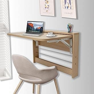 Wall Mounted Folding Table,Wall Desk fold Down,Floating Desk for Study, Functional Hanging Desk for Home Office Workstation, Bedroom,Kitchen Dining (Wood Color-Rounded edge, 80*41.5cm/31.5*16.3inch)