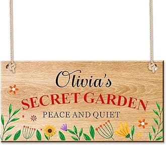 Personalised Garden Sign and Plaques Wooden Signs Garden Signs Welcome Sign Door Hanging Wall Sign Yard Signs House Plaque Home Decor with Any Name Christmas Gardening Gifts for Women(Design 2)