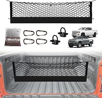 Muslogy Truck Bed Cargo Net Trunk Netting Compatible with 2015-2022 Chevy Colorado & GMC Canyon Accessories, Pickup Cargo Organizer SUV Sedan Storage Net w/Heavy Duty Carabiners