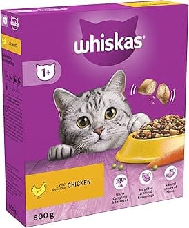 Whiskas 1+ Chicken Pack of 1 x 800 g Bags, Adult Cat Dry Food