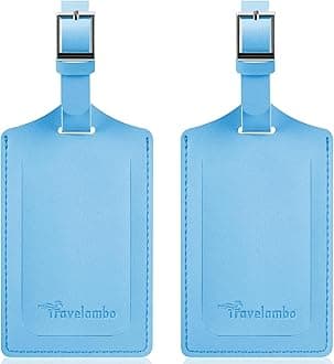 Luggage Tags for Suitcases Faux Leather Privacy Protection 2 Pack Bag Tags Travel Accessories Essential, Light Blue, Medium, Modern, Stylish