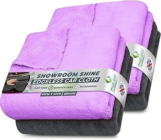 Towelogy® 520gsm Professional Microfibre Edgeless Car Cloths QUICK DRY for Auto/Moto Detailing Polishing Washing STREAK FREE & LINT FREE 40x40cm (Grey/Lilac Purple, Pack Of 4)