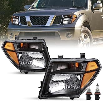 Headlight Assembly Fit for 2005-2008 Nissan Frontier / 2005-2007 Pathfinder Halogen Black Headlamp Pair Driver and Passenger Side Bulbs Included
