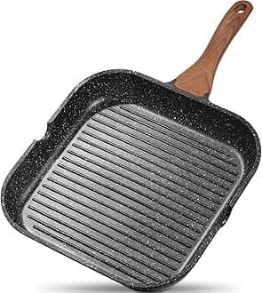 ESLITE LIFE 11 Inch Nonstick Grill Pan for Indoor Cooking, Versatile Induction Square Large Grilling Skillet Steak Pan for Stove Tops, PTFE & PFOA Free, Black