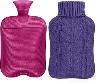 Hot Water Bottle with Knitted Cover, 2L Hot Water Bag for Hot and Cold Compress, Hand Feet Warmer, Ideal for Menstrual Cramps, Neck and Shoulder Pain Relief, Purple