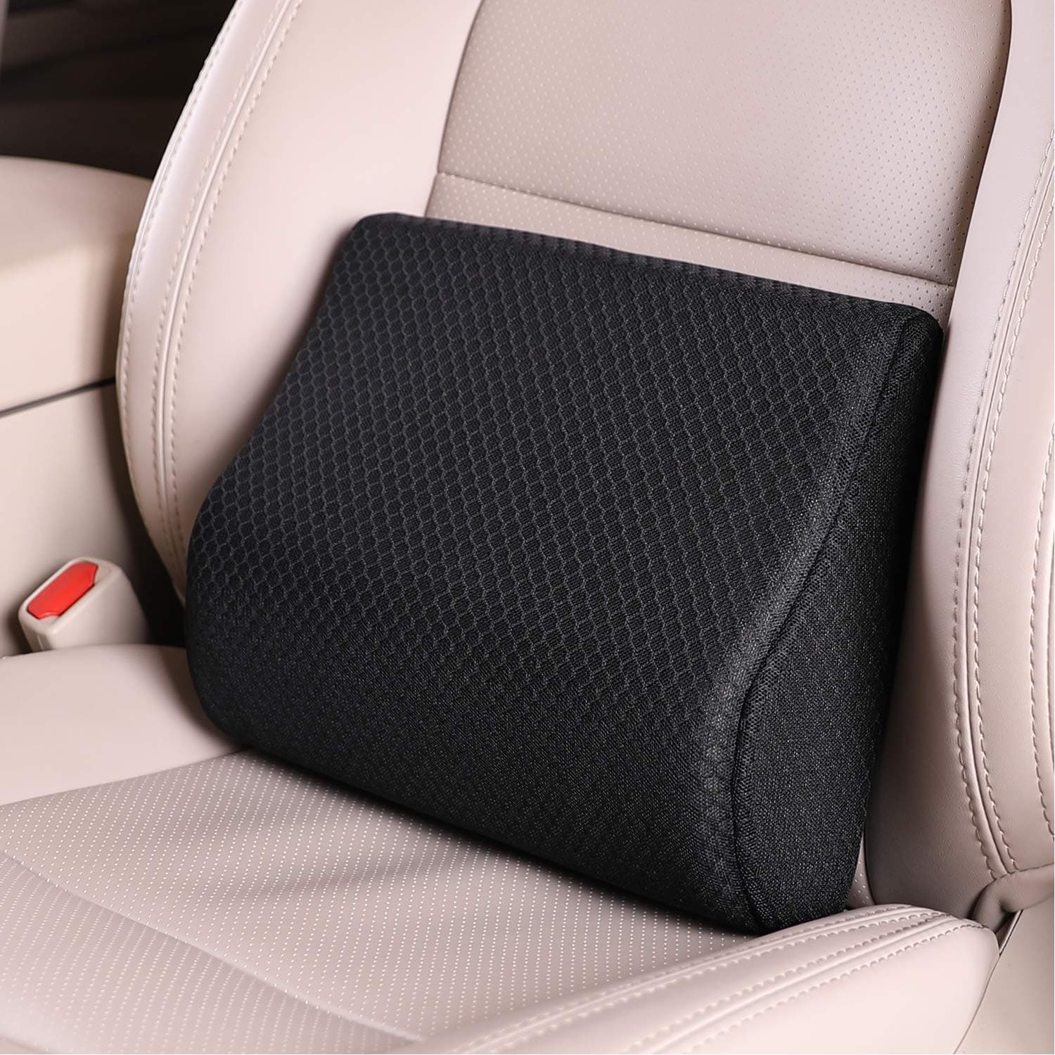 Memory Foam Lumbar Support Pillow for Car - Mid/Lower Back Support Cushion - for Car Seat, Office Chair, Recliner Etc. (Black)