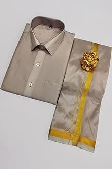 Men's Fashion Art Silk Shirt And Dhotis Combo - Full Sleeve