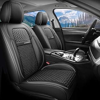 Coverado Leather Front Seat Covers, 2-Pack Universal Waterproof Breathable Leather Woven Leatherette Seat Cushions, Auto Car Seats Protectors, Fit for Most Vehicles-Blackpure