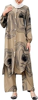 IDOPIP Abaya Dress for Women Muslim Set Long Sleeve Chiffon Islamic Dress Shirt with Pants 2PCS Dubai Prayer Casual Clothes