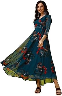 Fashion2wearGeorgette Girl's Casual V Neck A-Line Long Dress