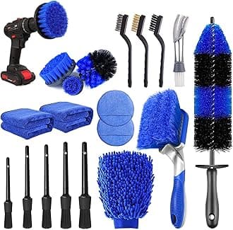 20Pcs Car Wheel Tire Detailing Brush Set,Car Detailing kit,Car Detailing Brushes,Auto Detailing Drill Brush Set,17" Long Handle Rim Wheel Brush,Tire Brush,Car Cleaning Kit for Wheels,Interior,Exterior