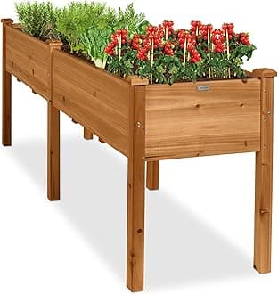 72x24x30in Raised Garden Bed, Elevated Wood Planter Box Stand for Backyard, Patio, Balcony w/Divider Panel, 6 Legs, 300lb Capacity - Acorn Brown