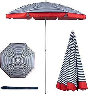 PICNIC TIME ONIVA - a brand 822-00-333-000-0 5.5 Ft. Portable Beach Umbrella Outdoor Furniture, Blue Pinstripe Pattern