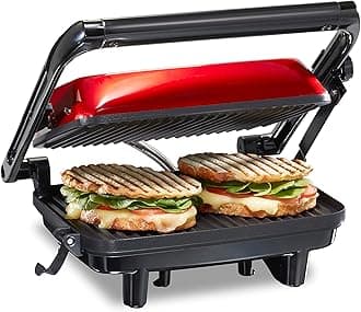 Hamilton Beach Panini Press Sandwich Maker & Electric Indoor Grill, Red
