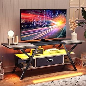 Bestier Bedroom TV Stand for 55 Inch TV Gaming Entertainment Center Industrial Rustic TV Stand with Led Lights 20 Modes TV Console with Fabric Drawer