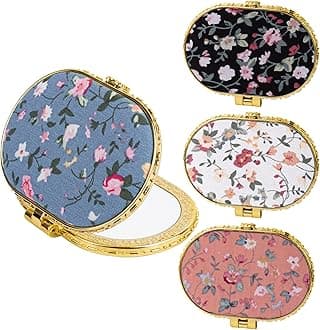 4 Pack Flower Small Compact Mirror Vintage Makeup Floral Pocket for Beauty Oval