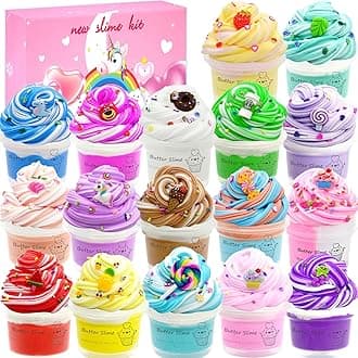 17 Pack Dual Color Slime Toy - Butter Slime with Cake Charms Included,Super Soft & Non-Sticky,Educational Stress Relief Toy,Birthday Gifts for Girl and Boys.
