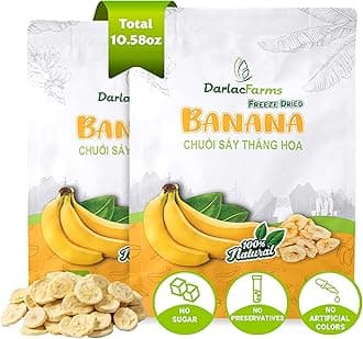 DARLAC FARMS Freeze Dried Banana Slices, Pack of 2 (5.29 Oz Each) – 100% Real Fruit, No Sugar Added, Crispy & Light Healthy Fruit Snacks for Kids & Adults, Vegan, Gluten-Free