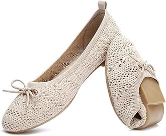 Women’s Flats Shoes Comfortable Crochet Lace Mesh Round Toe Slip On Casual Ballet Flats Dress Shoes