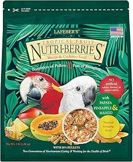 Tropical Fruit Nutri-Berries Pet Bird Food, Made with Non-GMO and Human-Grade Ingredients, for Macaws and Cockatoos, 3 lb