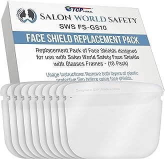 Salon World Safety Replacement Face Shields Only (Pack of 10), Glasses Frames Not Included – Fits Most Brands, Ultra Clear, Full Face, Protect Eyes Nose Mouth, Anti-Fog PET Plastic, Goggles