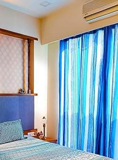 RANGBHAR Handloom Cotton Semi Sheer Curtains for Windows, Cotton Semi Sheer Curtains 5 Feet Set of 2 with Eyelets, (Blue, Window-5 Feet X 4 Feet)
